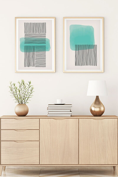 huhuli طقم لوحات حديثة بإطار خشبي huhu140