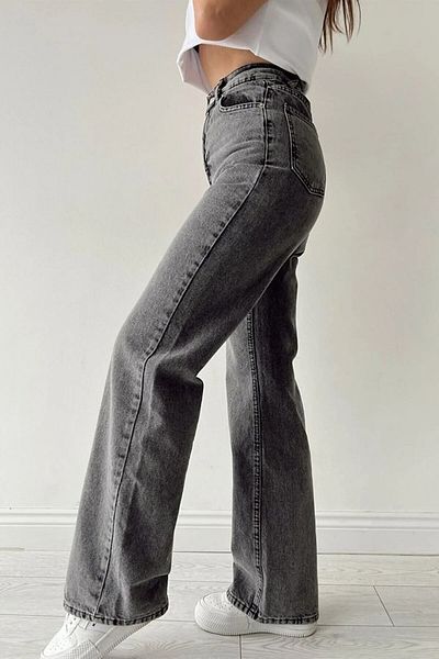 CurcunaShop Blugi de damă cu talie înaltă din lycra cu picioare largi, model Palazzo
