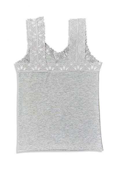 Sensu Women's Collar and Strap Lace Cotton Undershirt Gri̇melanj