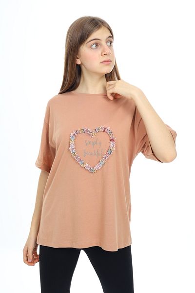 ANGELOS GIRLS Тениска с мотив на сърце за момичета 9-14 години LX036