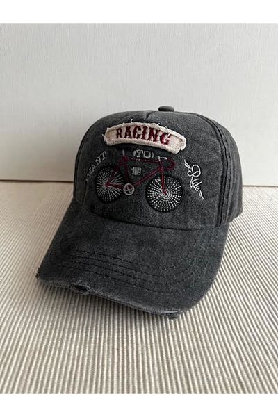 CosmoOutlet Racing Bicycle Embroidered Washed Vintage Model Adjustable Back Unisex Black Hat