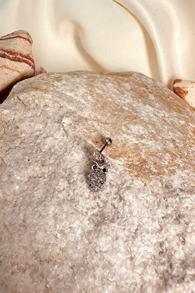 MOONİ ACCESSORİES Baykuş Model Taşlı Siyah Göz Tasarım Gümüş Renk Çelik Pierc...