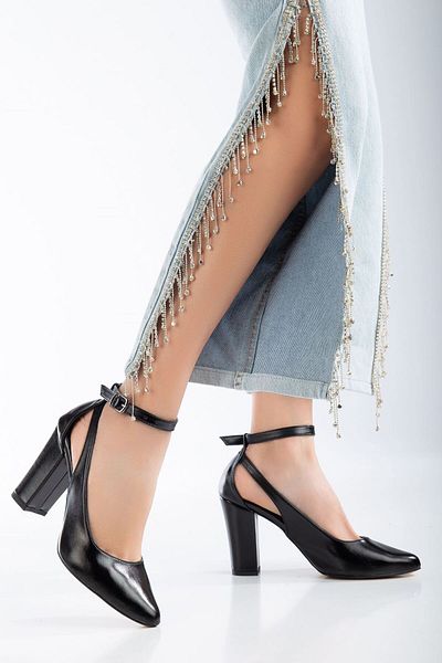 Mc vay Shoes Pantofi de damă cu toc Lillian din piele strălucitoare neagră
