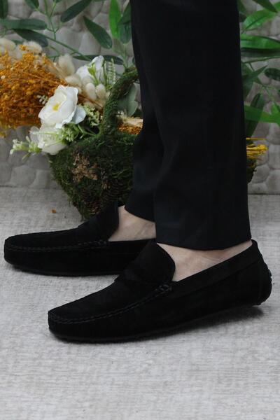 Mehmet Mete 31112 Чорні замшеві лофери з натуральної шкіри Чоловічі балетки Чоловіче взуття