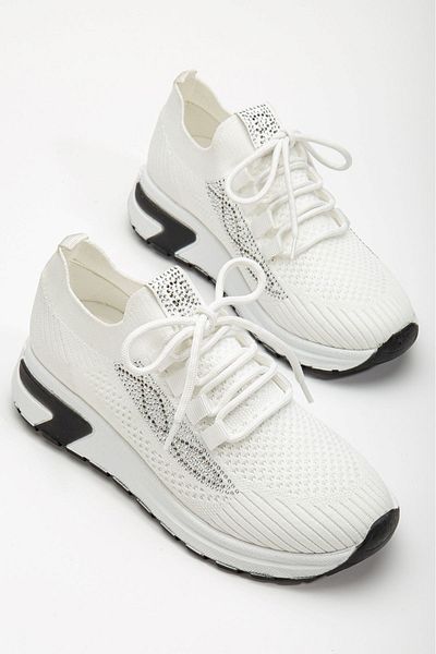 Lal Shoes & Bags Tricotaje Bean Stone Pantofi sport damă -alb