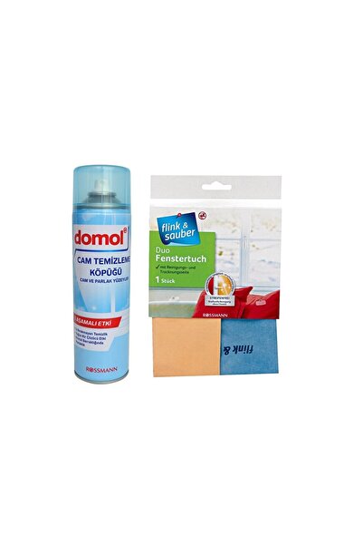 DOMOL Cam Temizleme Köpüğü Cam ve Parlak Yüzeyler 500 ml + Mikrofiber Cam Bez...