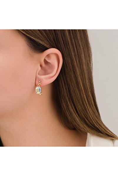 toptanhanem Baget Taşlı Sallatılı Çelik Küpe Gold - Kararmaz Antialerjik