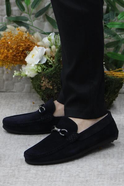 Mehmet Mete 31012 Мъжки балерини от тъмносини велурени мокасини от естествена кожа