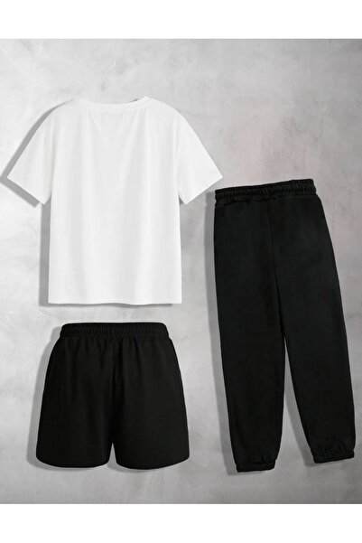 AMMA Unisex Cristiano Ronaldo Baskılı Alt Üst %100 Pamuk T-Shirt Şort Eşofman Altı 3'lü Takım