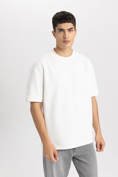 DeFacto Oversize Wide Fit Crew λαιμόκοψη βαρύ ύφασμα Basic μασίφ κοντομάνικο μπλουζάκι B6494ax24sp