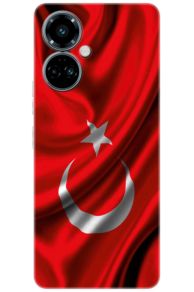 Tecno 19 PRO (CI8n) Compatible Sheath Pattern Printed Silicone Wavy Turkish Flag NGO:369 CP-Cei7FcX