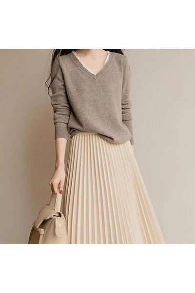 Puane Fusta de damă plisată din satin cu talie elastică BEIGE ESR18170