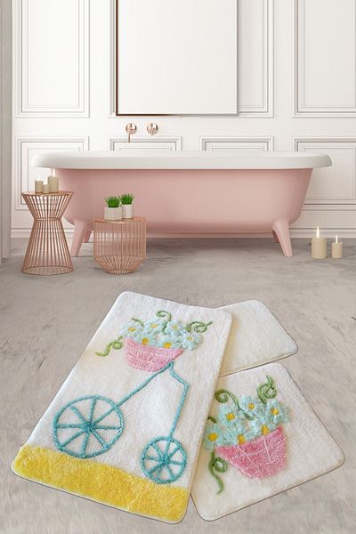 England London Polo Club Hayal Set of 3 PL336 100% Handmade Acrylic Yarn Machine Washable Bath Mat Rug Toilet Seat Set