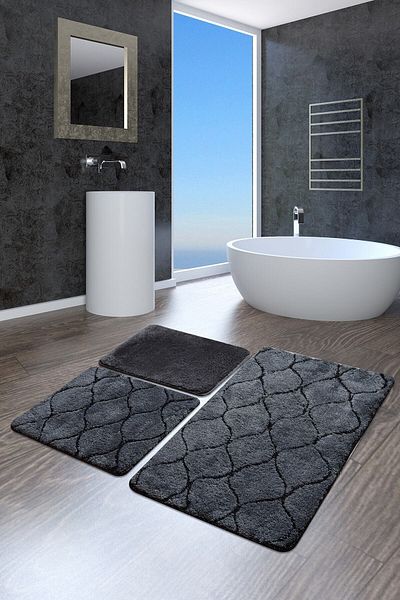 England London Polo Club Hayal Set of 3 PL369 100% Handmade Acrylic Yarn Machine Washable Bath Mat Rug Toilet Seat Set