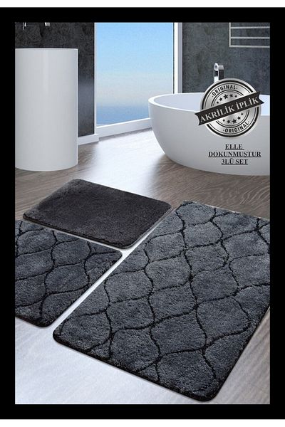 England London Polo Club Hayal Set of 3 PL369 100% Handmade Acrylic Yarn Machine Washable Bath Mat Rug Toilet Seat Set