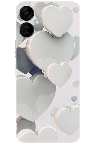 TECNO Spark 9T (KH6) Uyumlu Kılıf Desen Baskılı Silikon Beyaz Kalpler STK:259...