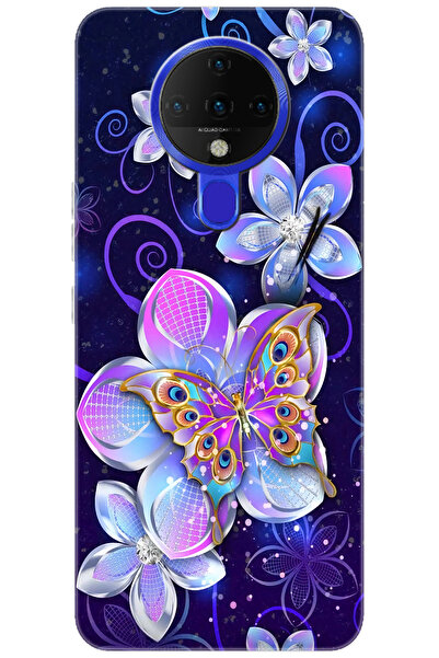 TECNO Spark 6 (KE7) Uyumlu Kılıf Desen Baskılı Silikon Kelebek ve Çiçekler ST...