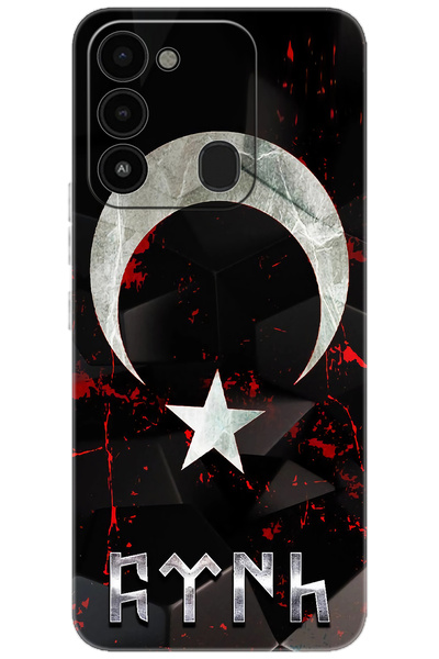 TECNO Spark 8C (KG5k-KG5q) Uyumlu Kılıf Desen Silikon Ay Yıldız ve Göktürkçe ...