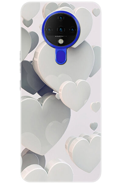 TECNO Spark 6 (KE7) Uyumlu Kılıf Desen Baskılı Silikon Beyaz Kalpler STK:259 ...