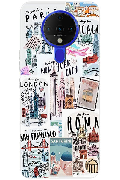 TECNO Spark 6 (KE7) Uyumlu Kılıf Desen Baskılı Silikon Newyork Roma London ST...