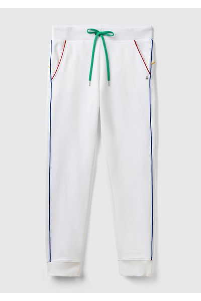 United Colors of Benetton Γυναικείο λευκό 100% βαμβακερό παντελόνι Jogger με τσέπες στο πλάι και συγκεντρωμένη μέση