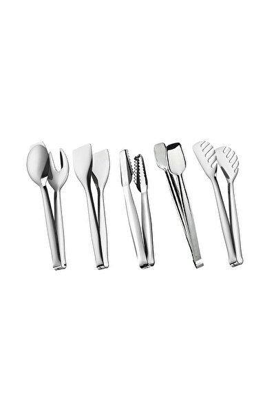 Nehir 5 Parça Çelik Maşa Seti - Gri