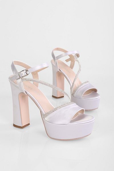Shoeberry Pantofi cu toc cu platformă Hanna Silver Satin Stone de damă