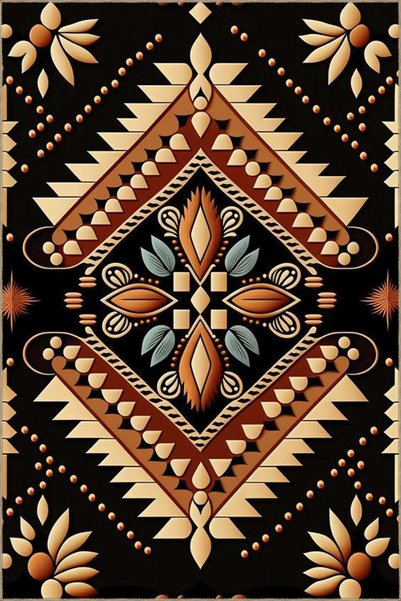 Rugs Modern Halı سجادة زخرفية عتيقة بزخارف عرقية سوداء اللون 3570