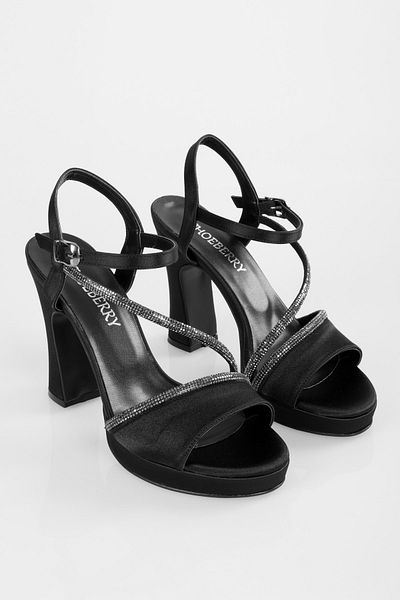 Shoeberry Dámské boty Alaia Black Satin Stone na podpatku