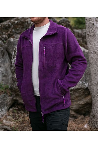 Huğlu Purple Color Single Robe Three Pocket Zippered Fleece Cardigan