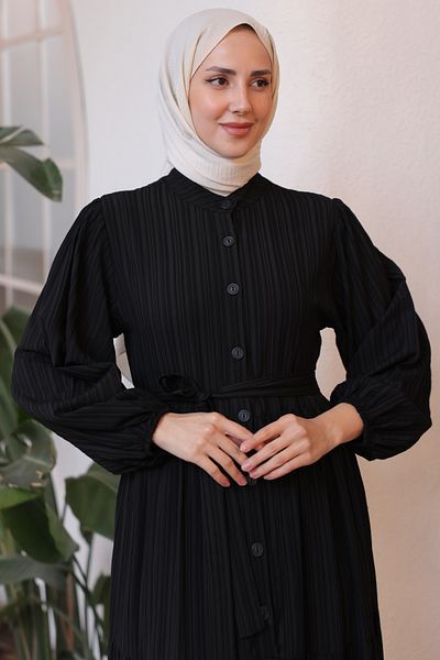 benguen 2024 Kleid mit Knopfdetail Schwarz