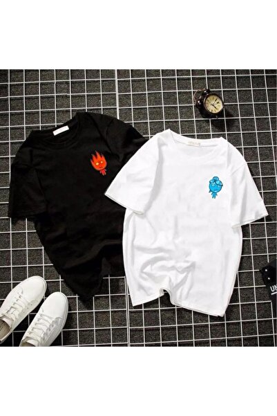 Moda Wear Ateş Ve Su Baskılı Sevgili Kombini Oversize T-shirt