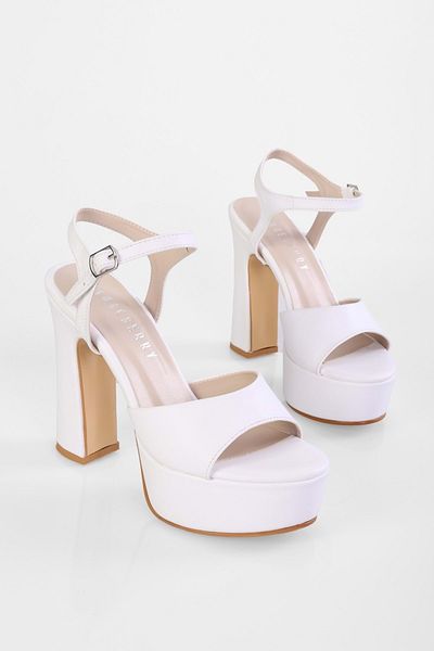 Shoeberry Women's Alyysa White Skin Platform Heeled Shoes