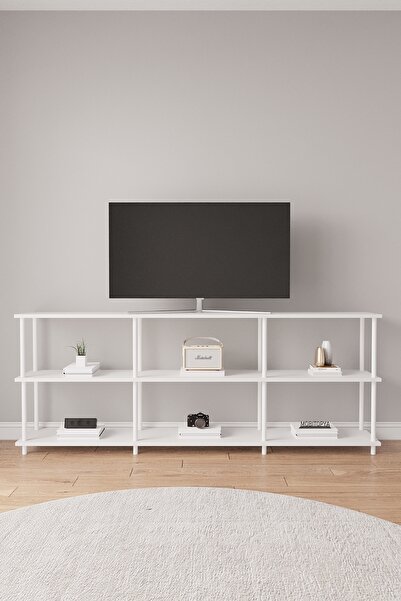 Mobitopya Çevir Kur 200 Cm Beyaz B.d Raflı Tv Sehpası, Tv Ünitesi 200*71*29 Cm