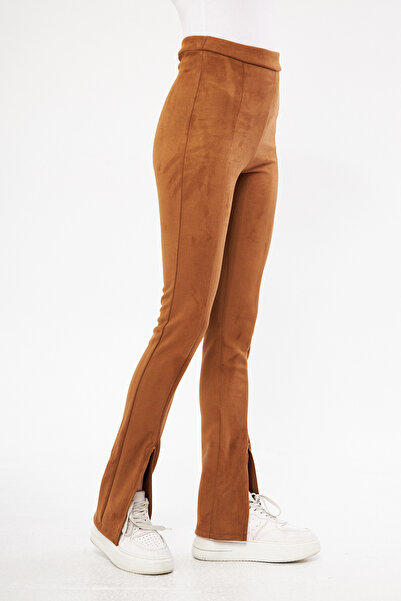 Black&Small Yırtmaçlı Paçalı Süet Pantolon