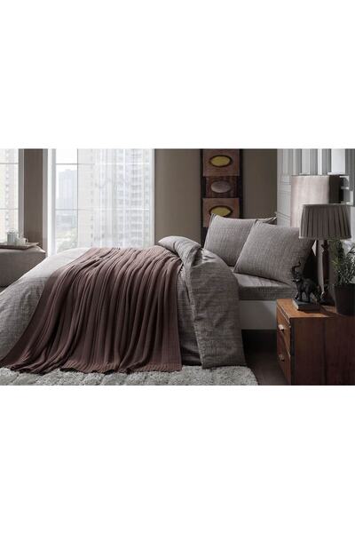 Taç Waffle Kahve Triko Battaniyeli Tek Kişilik Nevresim Takımı