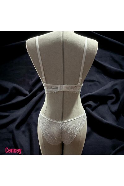 CENSEY Lace Padded Stone Decorated Cross Strap Bra and Panty Set