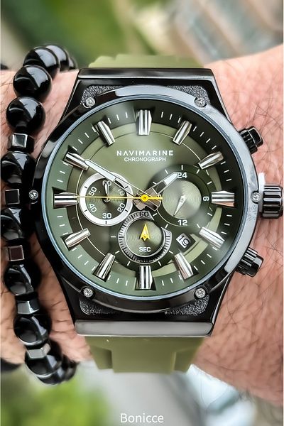Navimarine Green Silicone Band Functions Active Men's Wristwatch + bracelet