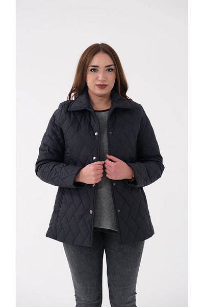 Blues Outlet WOMEN'S PARKET PATTERN QUILTED COAT-DARK BLUE