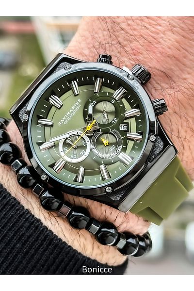Navimarine Green Silicone Band Functions Active Men's Wristwatch + bracelet