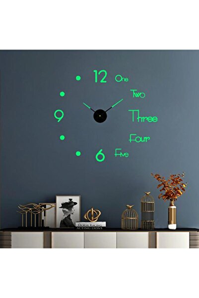 UpWay 40 Cm Duvar Saati Sessiz Çerçevesiz Fosforlu Kendinden Yapışkanlı Dekoratif