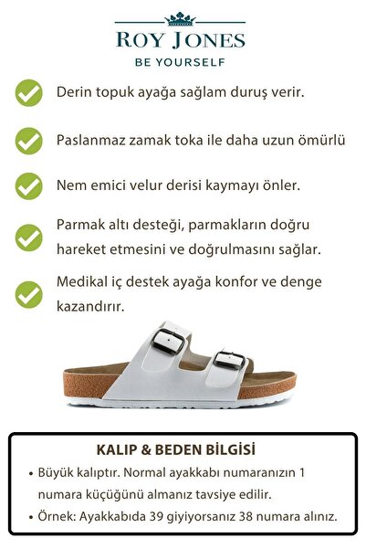Roy Jones Unisex Ortopedik Tabanlı Konfor Modeli Terlik Çift Bantlı Tokalı Günlük Rahat Dışarı Ev Içi Terliği