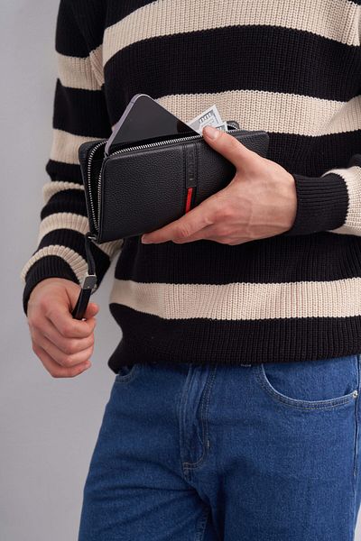 Eminsa Men's Black Leather Clutch Bag, Clutch Wallet