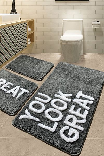 England London Polo Club Hayal Set of 3 PL361 100% Handmade Acrylic Yarn Machine Washable Bath Mat Rug Toilet Seat Set