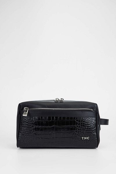 Tamer Tanca Men's Genuine Leather Black Crocodile Shaving Bag