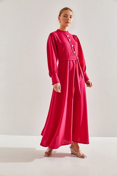Bianco Lucci Modest Women's Jewel Buttoned Hijab Dress with Collar and Sleeves60151011