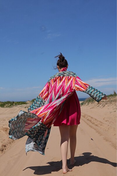 Su Koleksiyon Buhara Baskılı Boho Stil Kimono