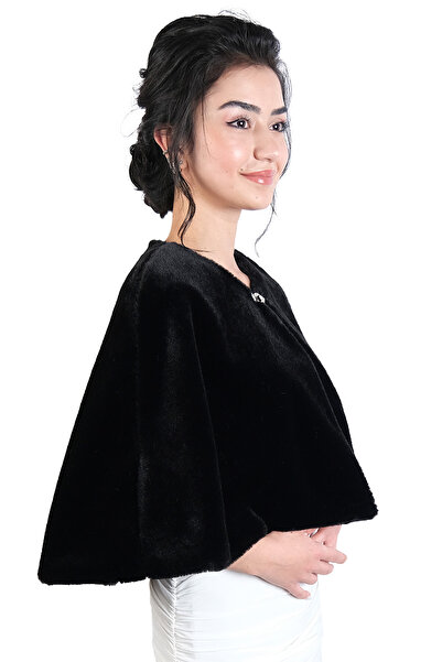 Limelia Etol Bride Bridal Fur With Angel Wing Brooch Artificial Soft Bridal Fur Black Etol