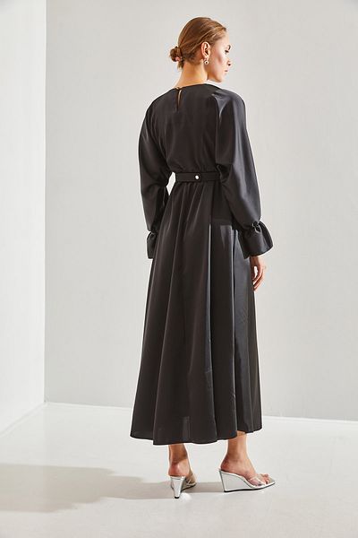 Bianco Lucci Modest Women's Belted Balloon Sleeve Satin Hijab Dress60151013