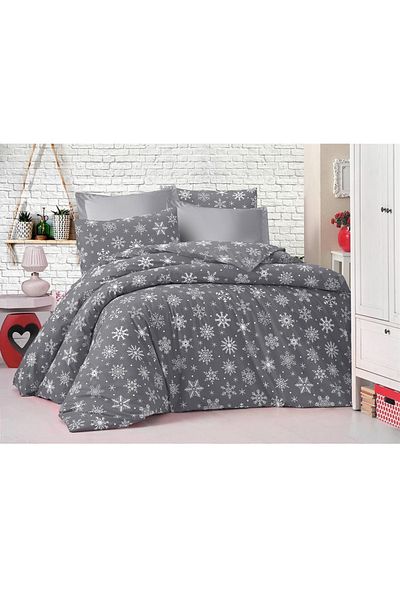Mert Collection Çarşı Double Ranforce Woven Fitted Sheet Set Gray Snow Pattern